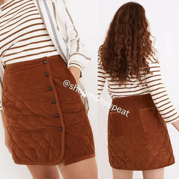 Madewell New Corduroy Quilted Brown Pockets Mini A-line Skirt Fall Women's 4 - Picture 1 of 12